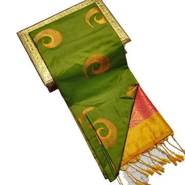 Olive Green With Gold Pink Pallu soft silk saree