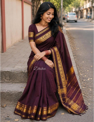 Deep Maroon With Golden Zari  Border Banarasi Silk Saree