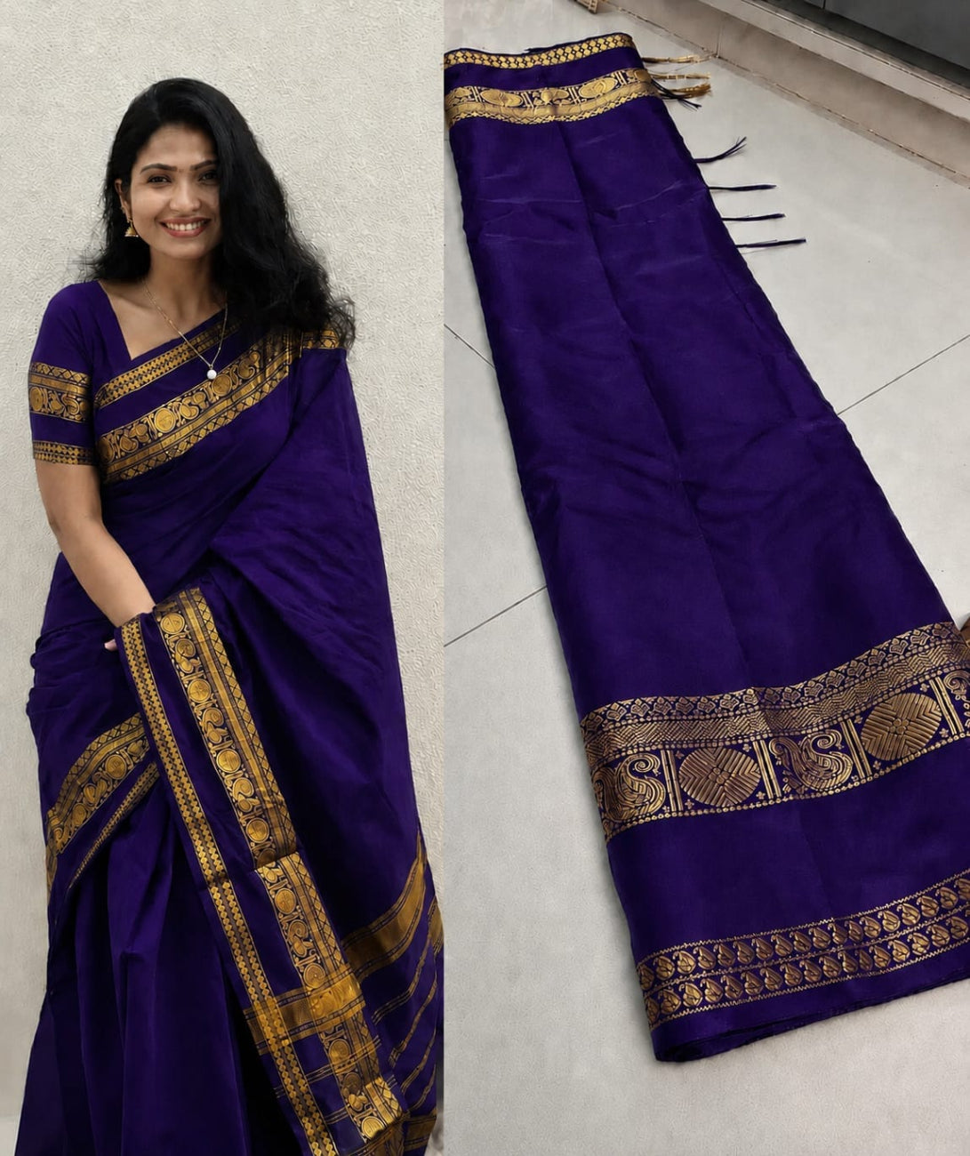 Royal Purple  with Antique Gold Zari Traditional Border Banarasi Silk Saree