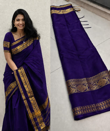 Royal Purple  with Antique Gold Zari Traditional Border Banarasi Silk Saree
