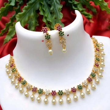 Radiate Sophistication with the Matte Gold & American Diamond Jewellery Set