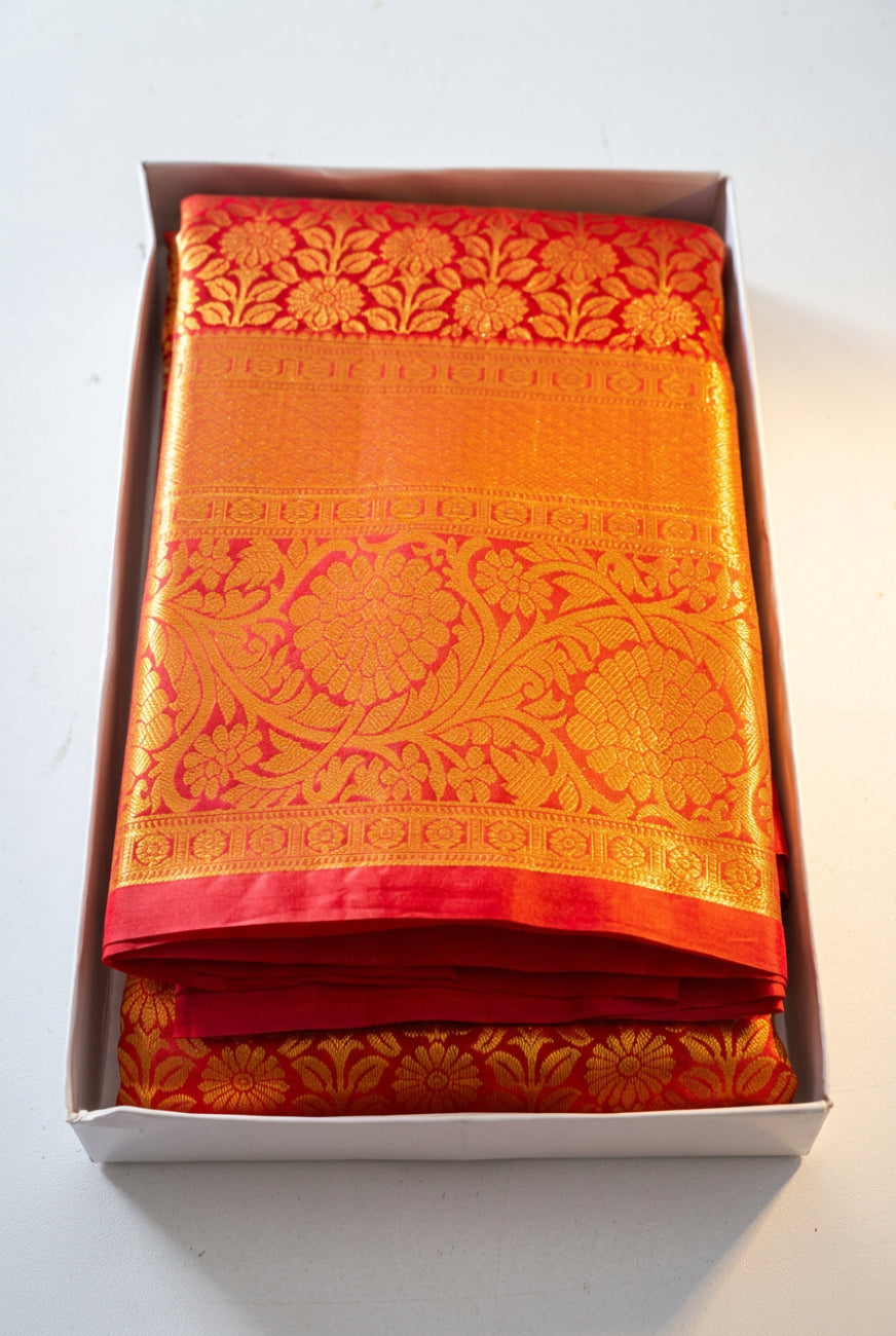 Red With Gold Zari Semi Kanchipuram Silk Saree