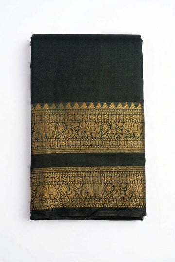 Dark Green With Gold Irattapetta Cotton saree