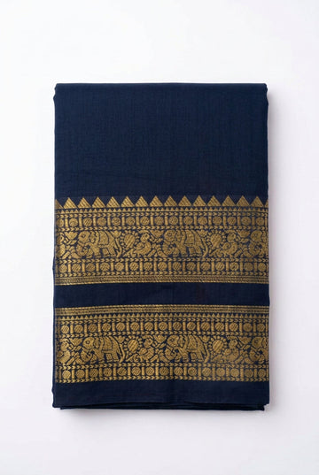 Deep Navy Blue Irattapatta cotton saree