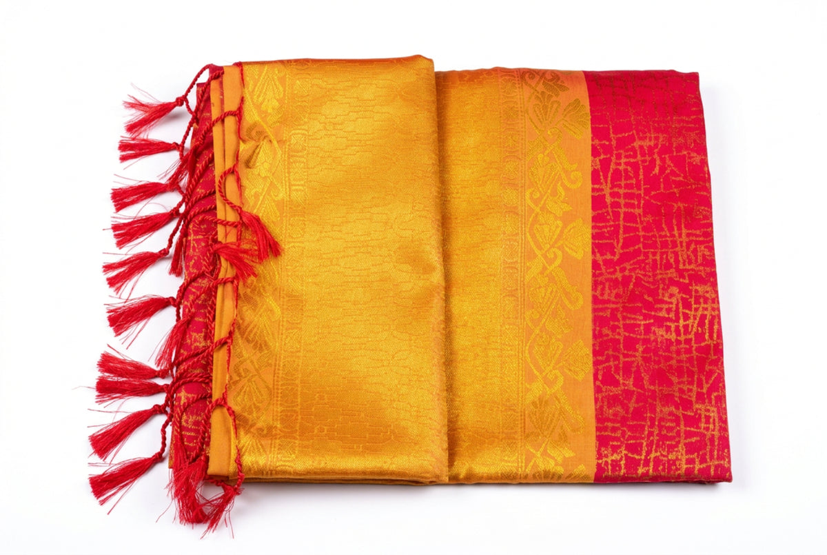 Golden Yellow And Pink Soft Silk Saree
