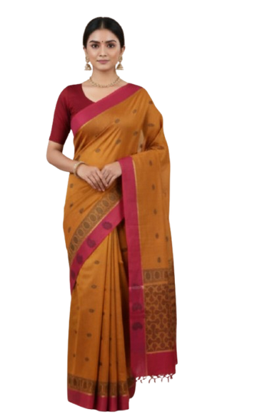 YELLOW WITH PINK NEGAMAM COTTON SAREE