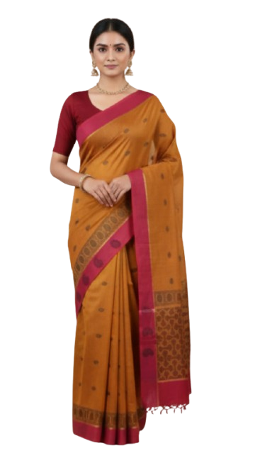 YELLOW WITH PINK NEGAMAM COTTON SAREE