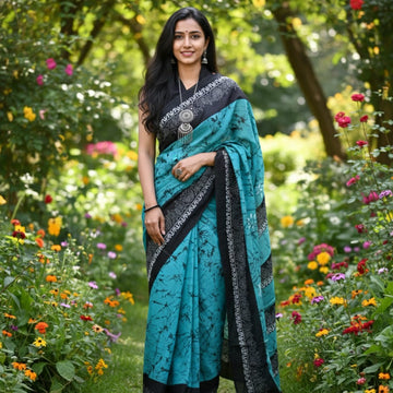 RAMA GREEN WITH BLACK COLOR MULMUL COTTON SAREE