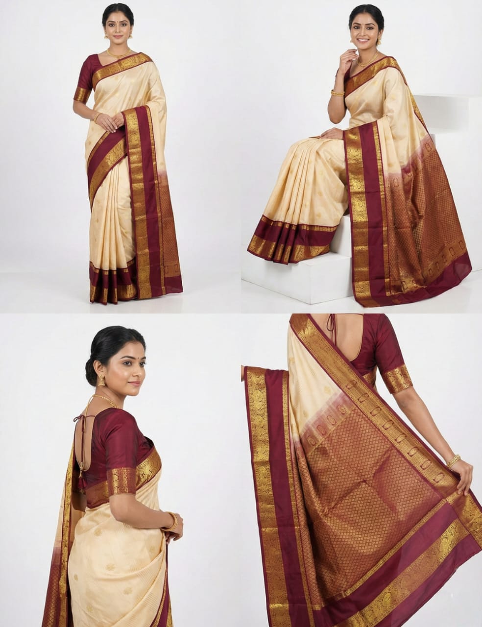 CREAM WITH MAROON KANCHIPURAM SILKS
