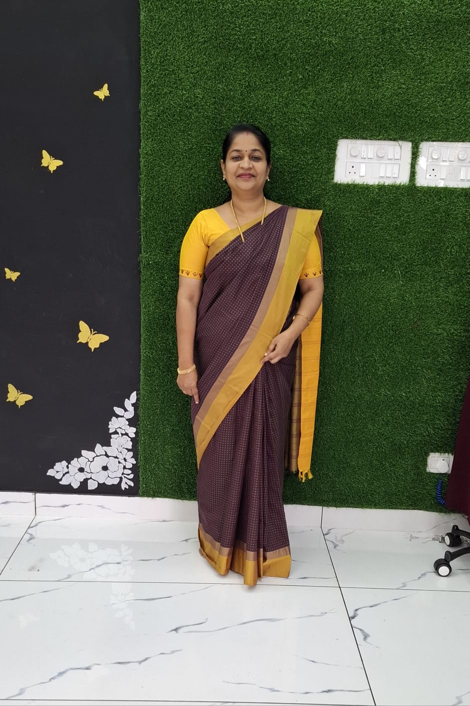 COFFEE BROWN WITH SMALL GOLD CROSS MOTIFS AARANI PLUS SILKS