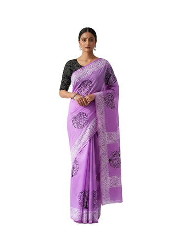 LAVENDER COLOR SOUTH COTTON SAREE