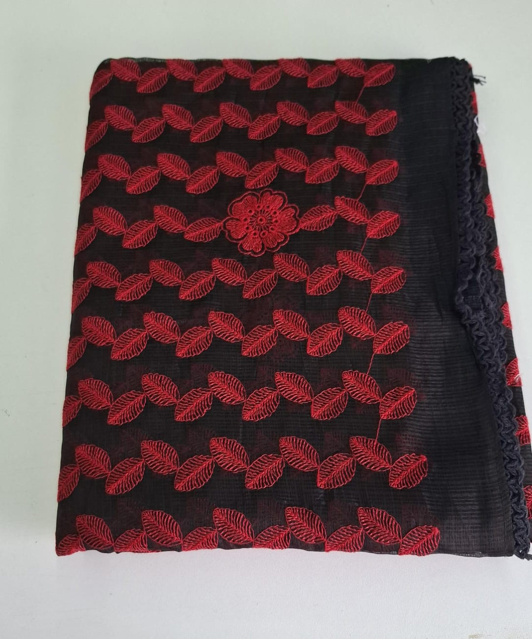 BLACK AND RED COLOR KOTA DORIA MIXED COTTON SAREE