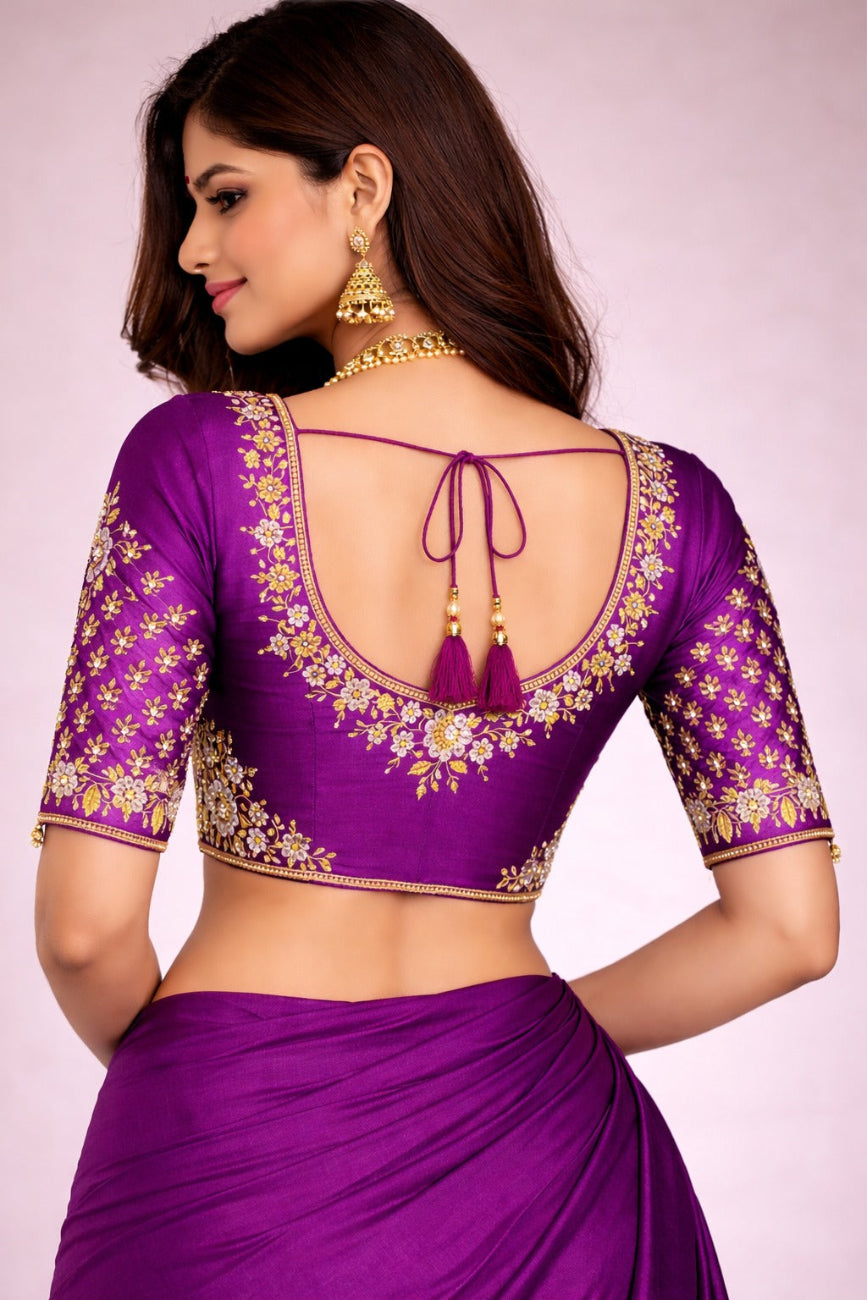 VIOLET COLOR SILK COTTON BLOUSE PIECE