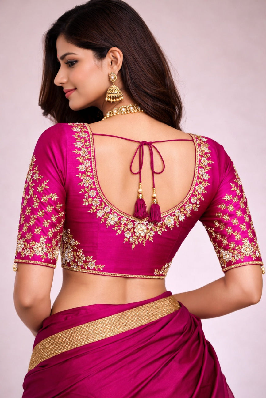 MAGENTA COLOR SILK COTTON BLOUSE PIECE