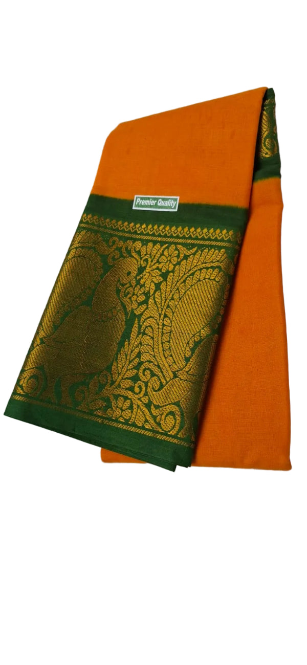 MANGO YELLOW WITH GREEN BORDER MAYURI PURE COTTON SAREE