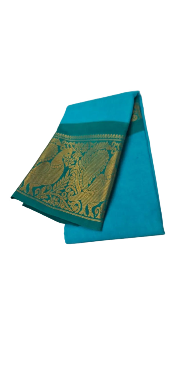 SKY BLUE WITH RAMA GREEN BORDER MAYURI PURE COTTON SAREE