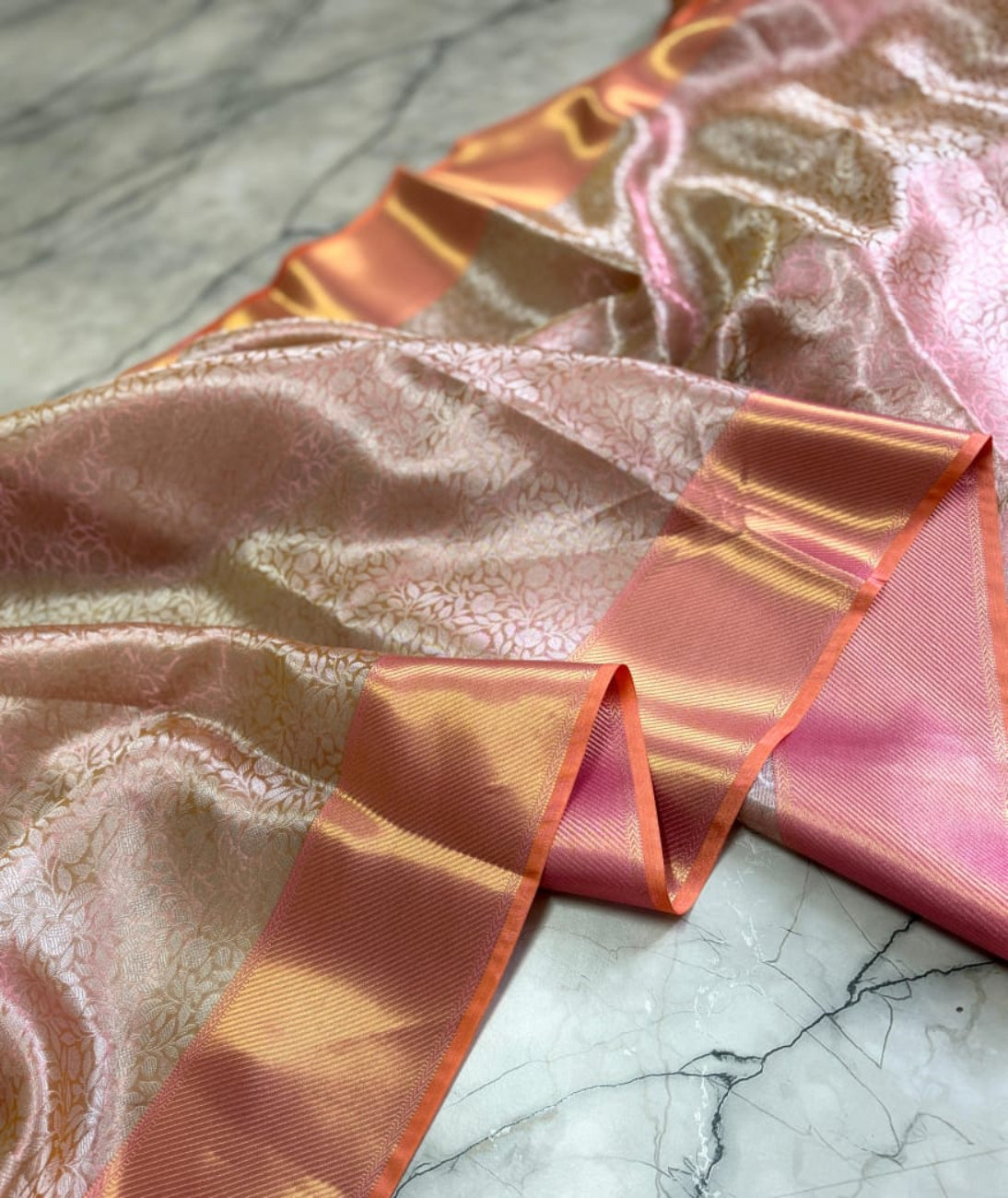 PEACH PINK COLOR BANARASI SILK SAREE