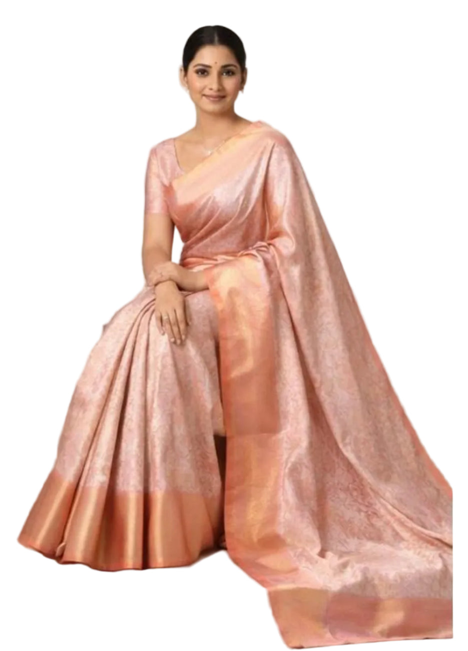 PEACH PINK COLOR BANARASI SILK SAREE