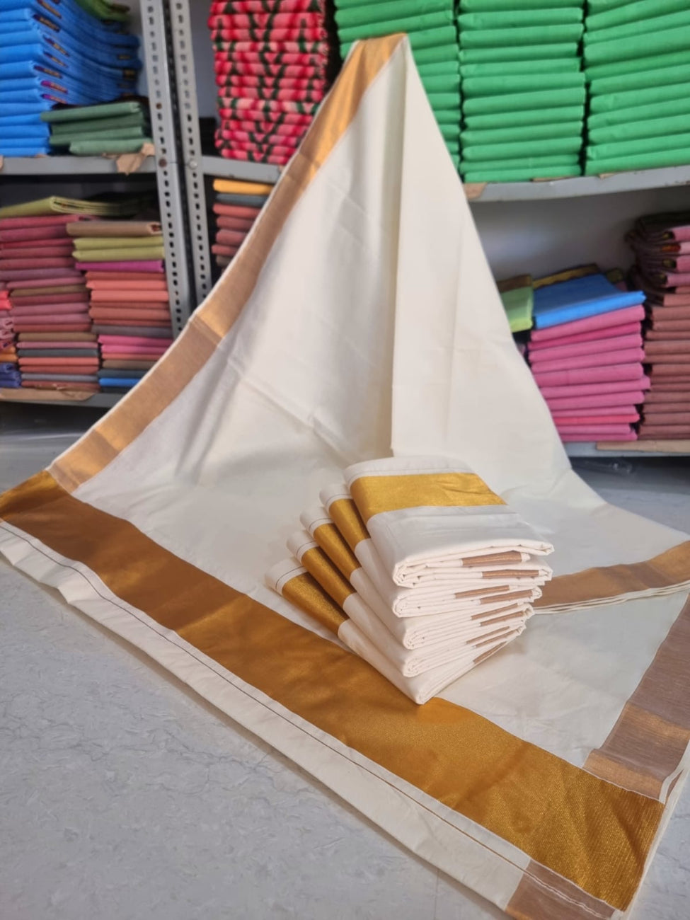 KERALA PURE COTTON GOLDEN ZARI BORDER KASAVU SAREE