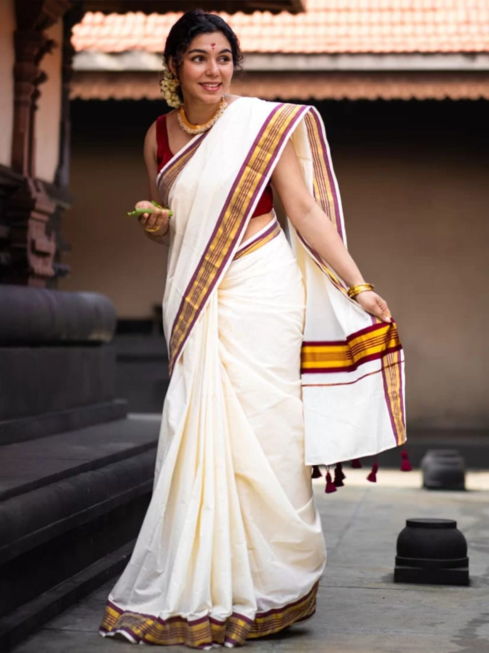MAROON COLOR WITH GOLDEN ZARI WORK KERALA PURE COTTON KASAVU SAREE