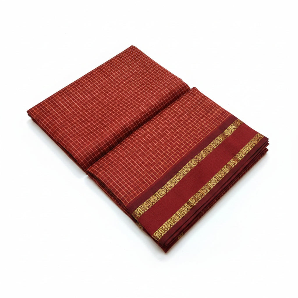 RED COLOR MUTHU KATTAM KALYANI CHECKED COTTON SAREE