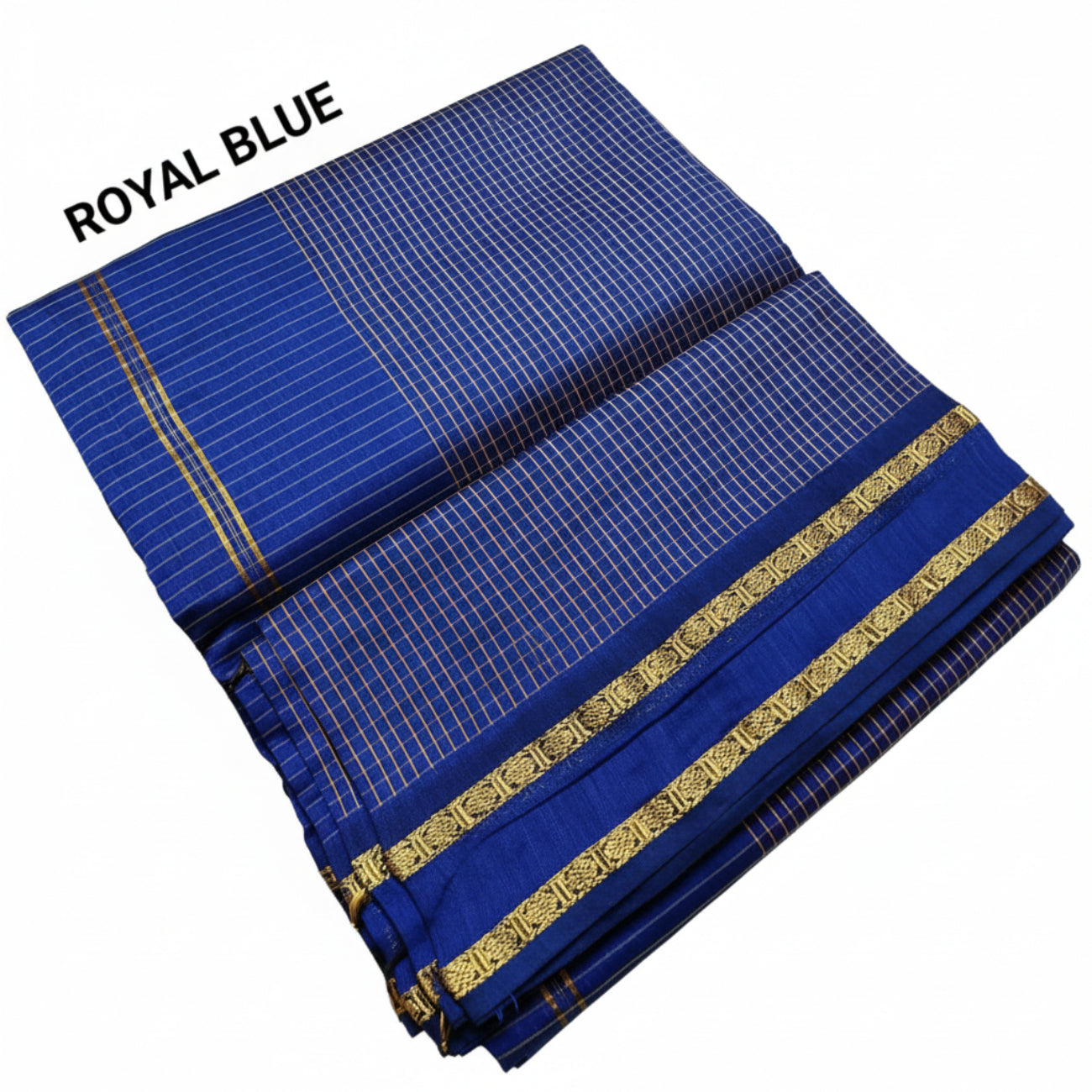 ROYAL BLUE COLOR MUTHU KATTAM KALYANI CHECKED COTTON SAREE