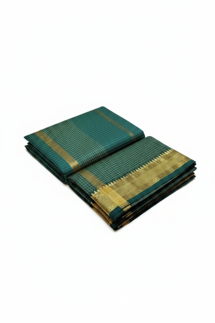 RAMAR GREEN COLOR MUTHU KATTAM KALYANI CHECKED COTTON SAREE