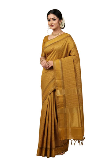 MANGOYISH YELLOW MUTHU KATTAM KALYANI COTTON SAREE