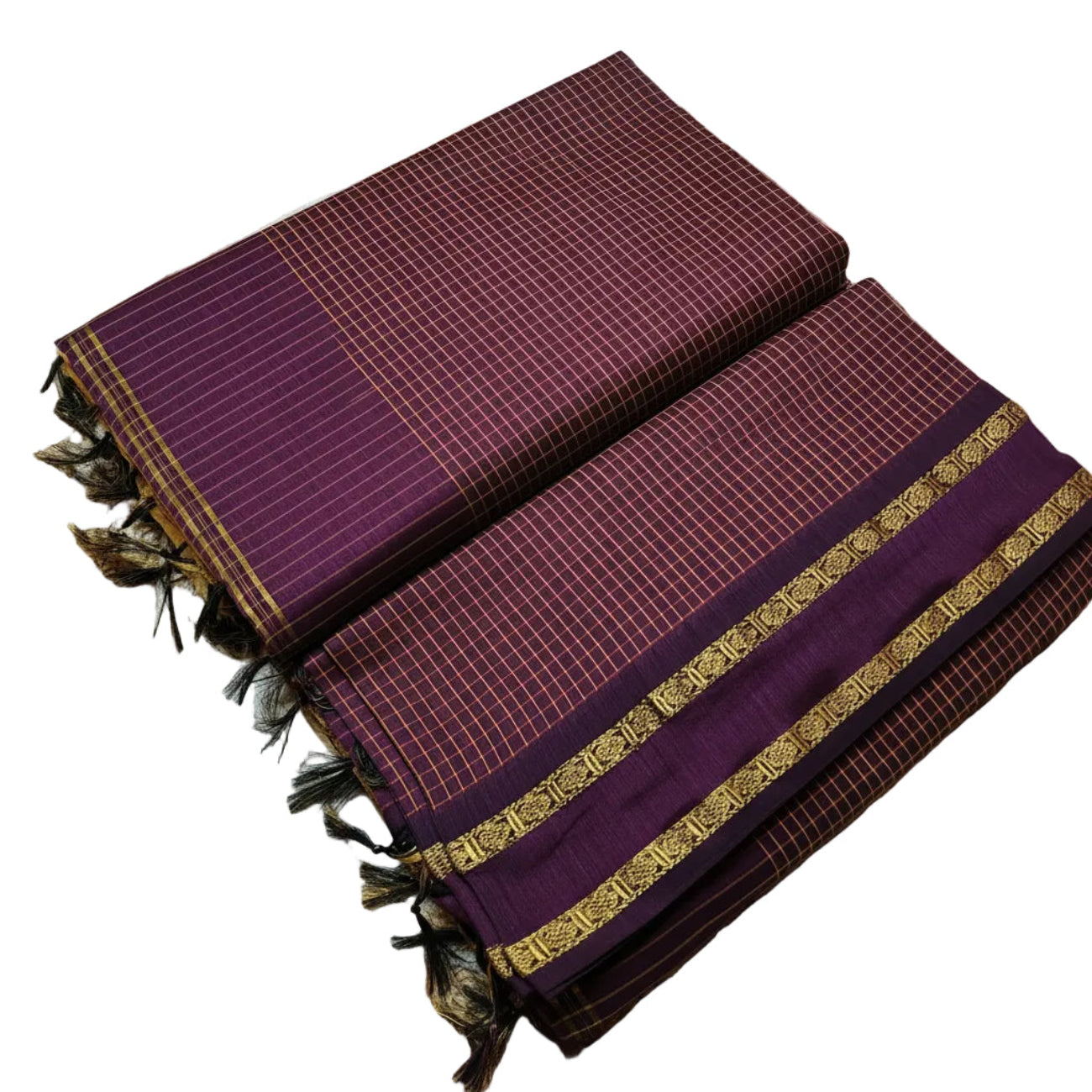 DEEP PURPLE COLOR MUTHU KATTAM KALYANI CHECKED COTTON SAREE
