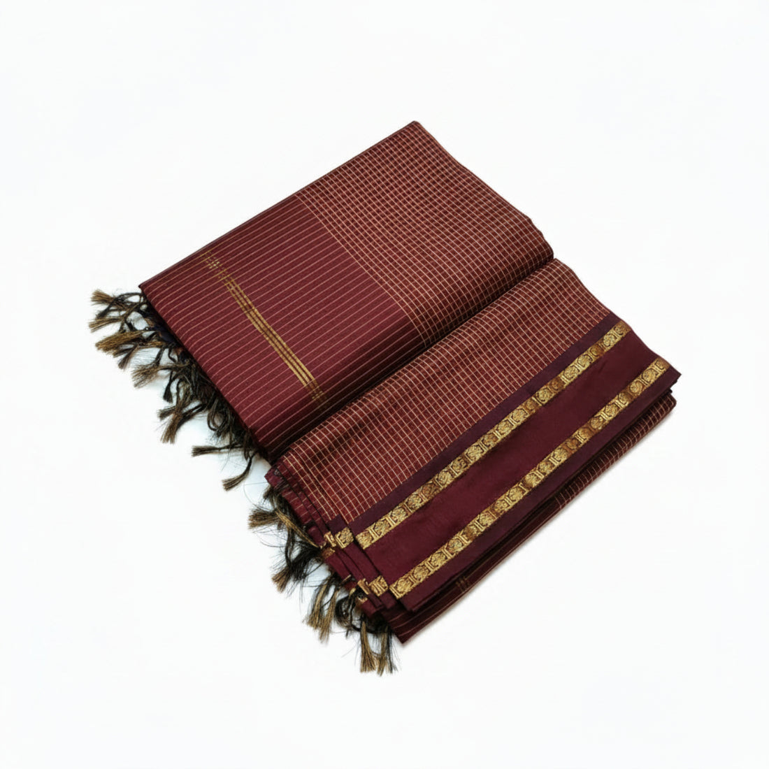 MAROON COLOR MUTHU KATTAM KALYANI CHECKED COTTON SAREE