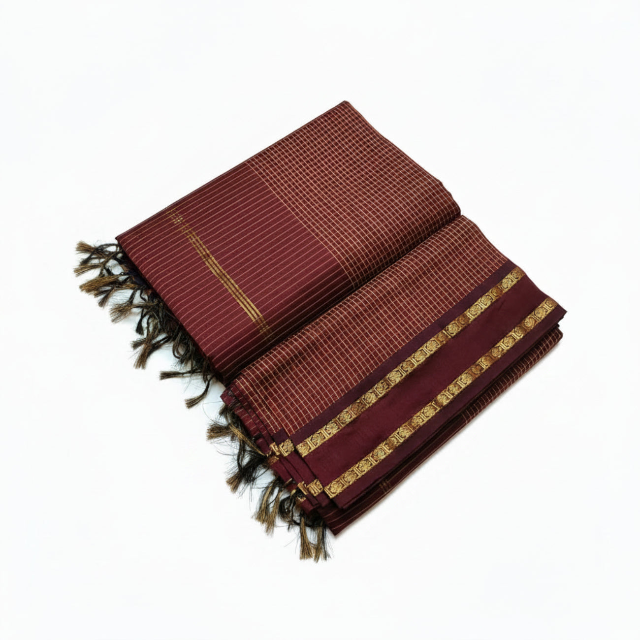 MAROON COLOR MUTHU KATTAM KALYANI CHECKED COTTON SAREE