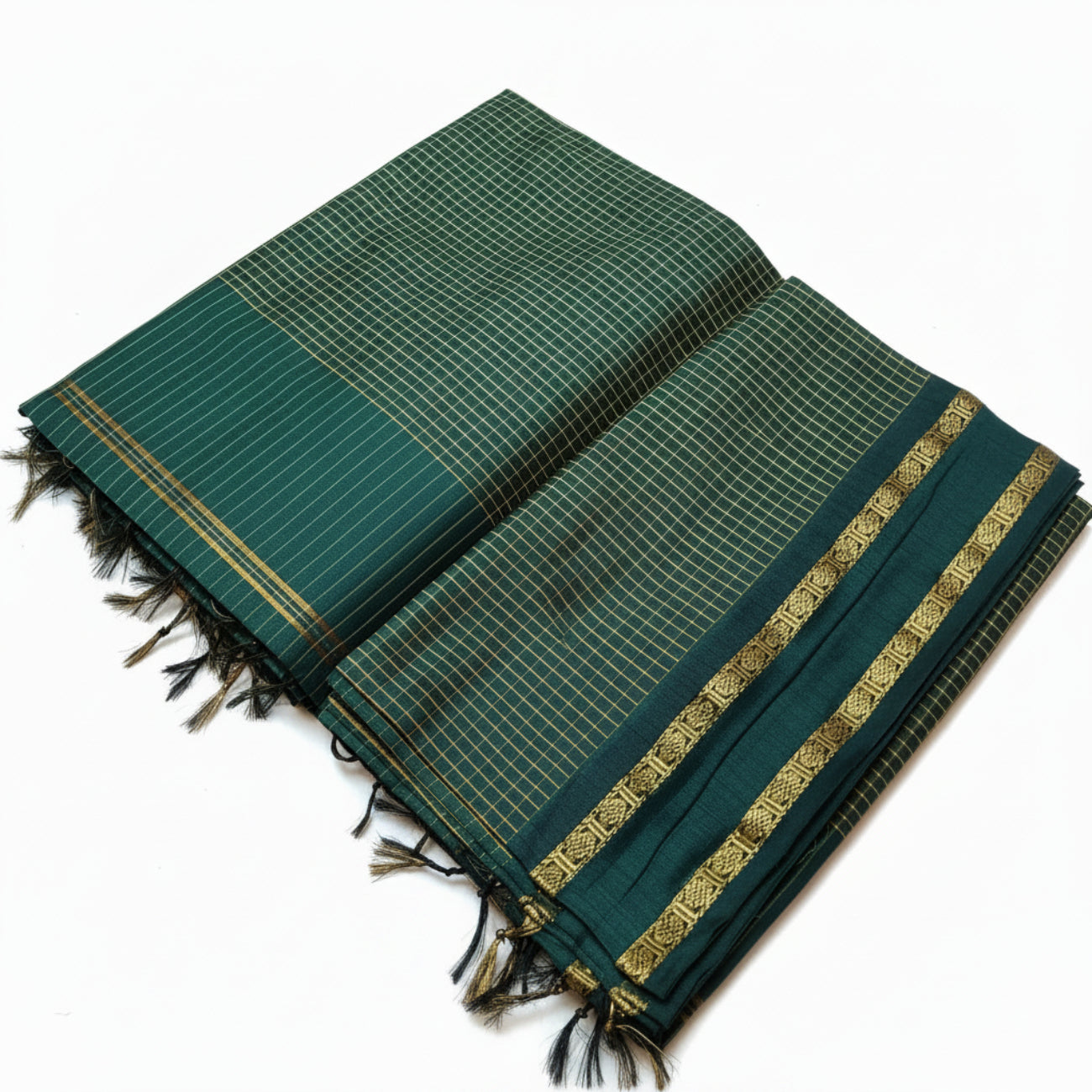 BOTTLE GREEN MUTHU KATTAM KALYANI COTTON SAREE