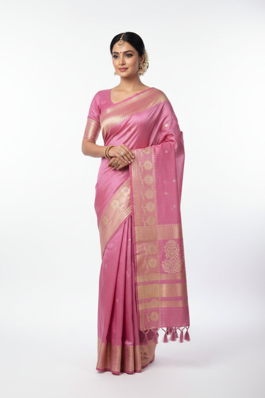 PINK COLOR  TUSSAR SILK SAREE