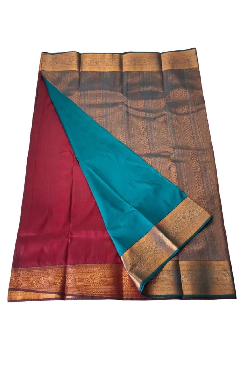 MAROON WITH RAMA GREEN SOFT SILK SAREE