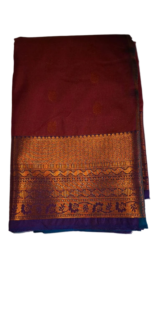 MAROON WITH RAMA GREEN SOFT SILK SAREE