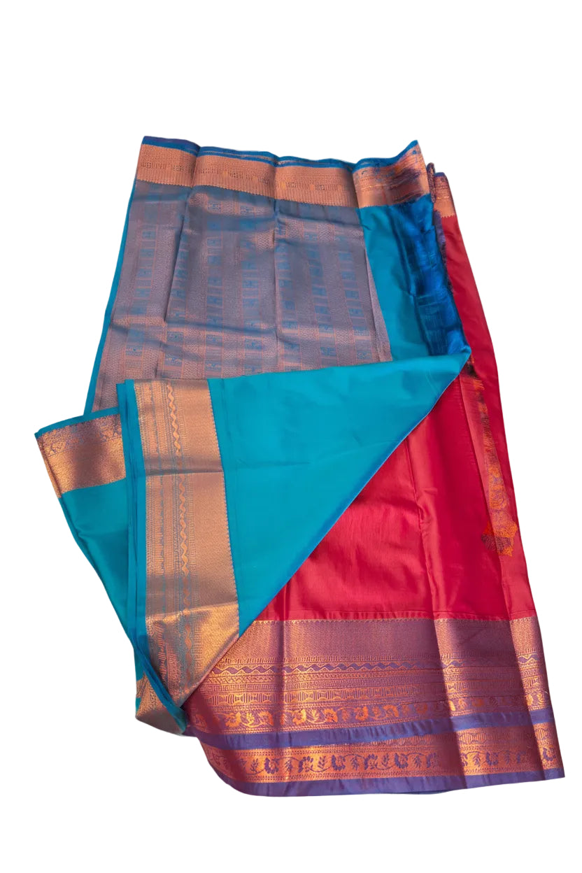 MAROON WITH RAMA GREEN SOFT SILK SAREE
