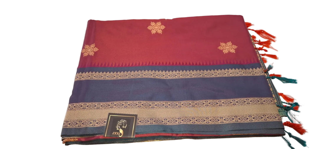 LITE MAROON WITH PEACOCK GREEN KANCHI SEMI SILK SAREE