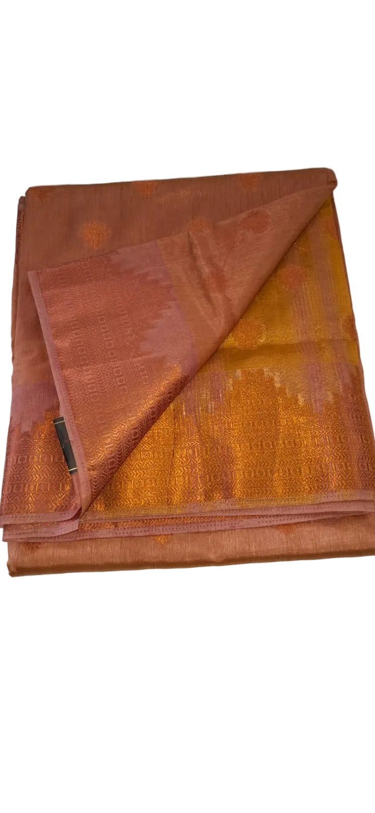 PEACH COPPER COLOR TUSSAR MIXED COTTON SILK SAREE