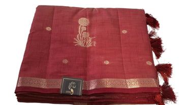 MAROON COLOR TUSSAR MIXED COTTON SILK SAREE