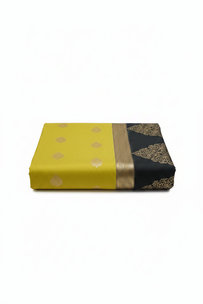 LIME GOLD GREEN SOFT SILK SAREE