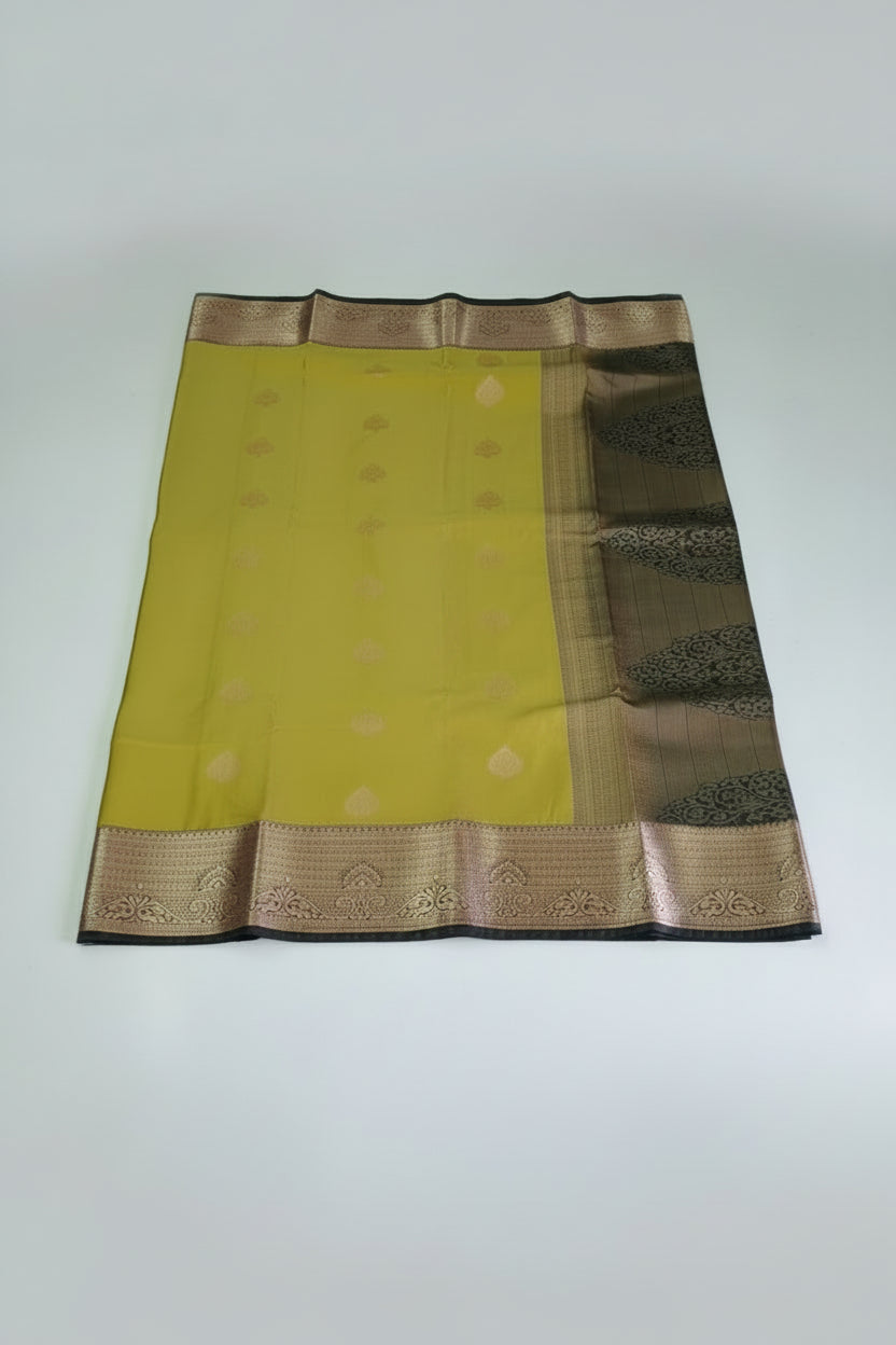 LIME GOLD GREEN SOFT SILK SAREE