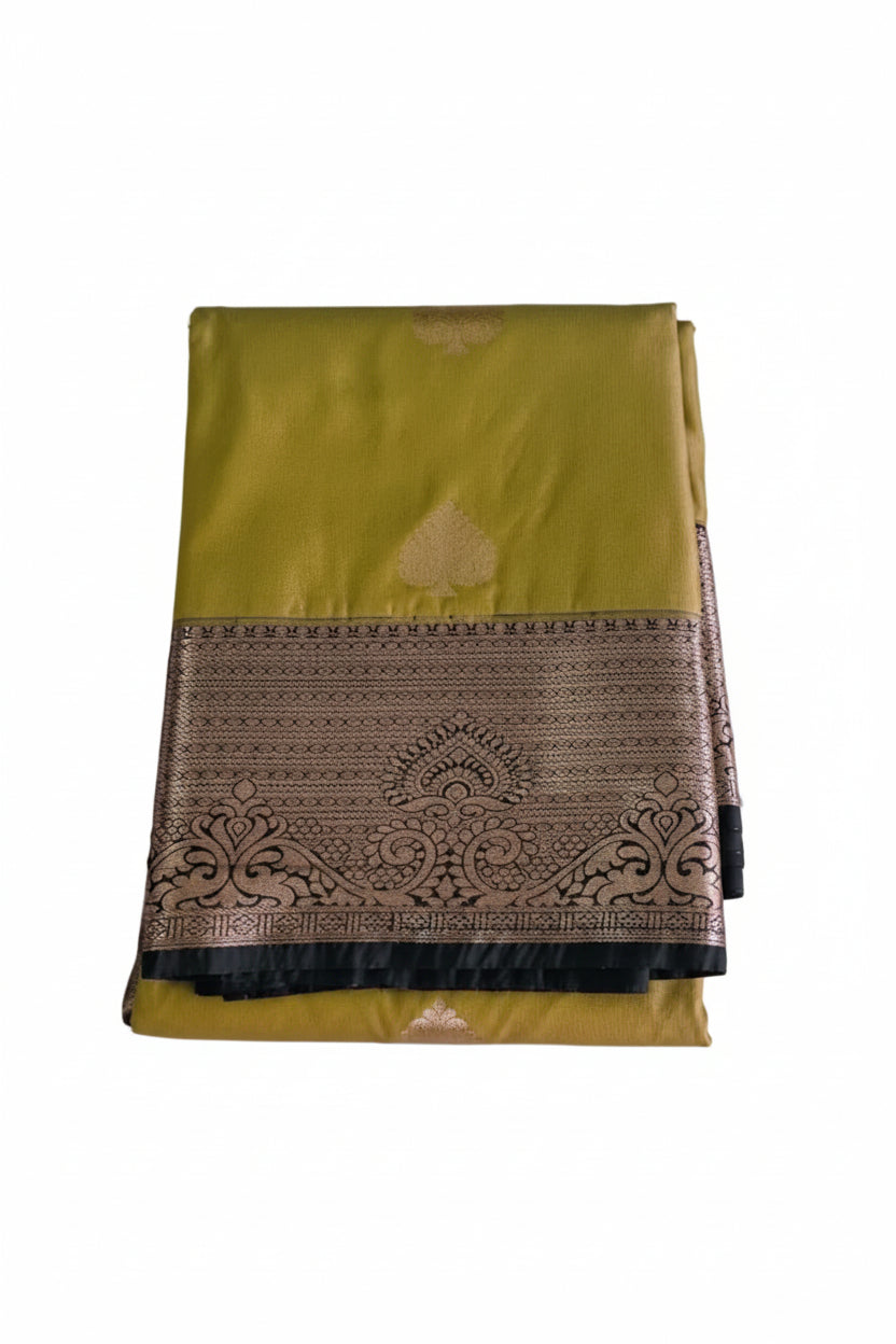 LIME GOLD GREEN SOFT SILK SAREE