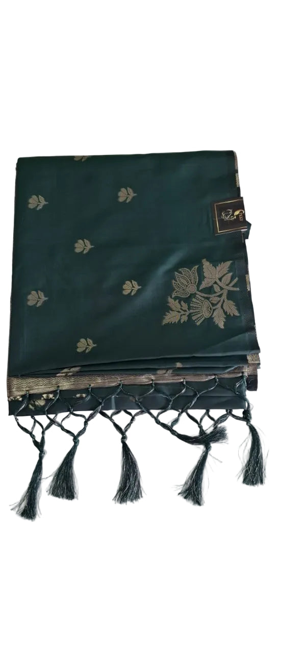 BOTTLE GREEN COLOR SOFT SILK SAREE