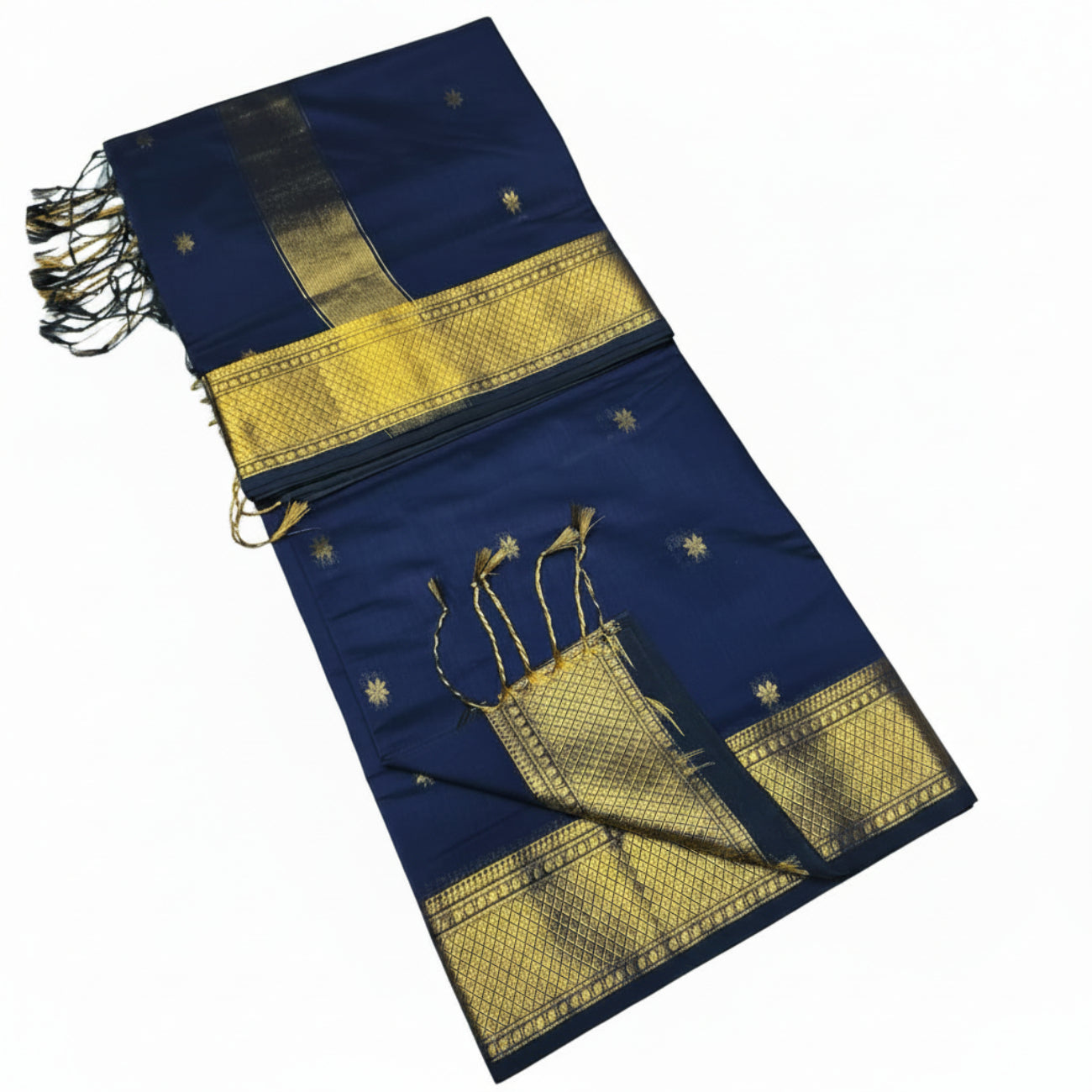 NAVY BLUE COLOR BIG BORDER MAHESWARI COTTON SAREE
