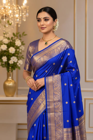 ROYAL BLUE COLOR BANARASI SILK SAREE