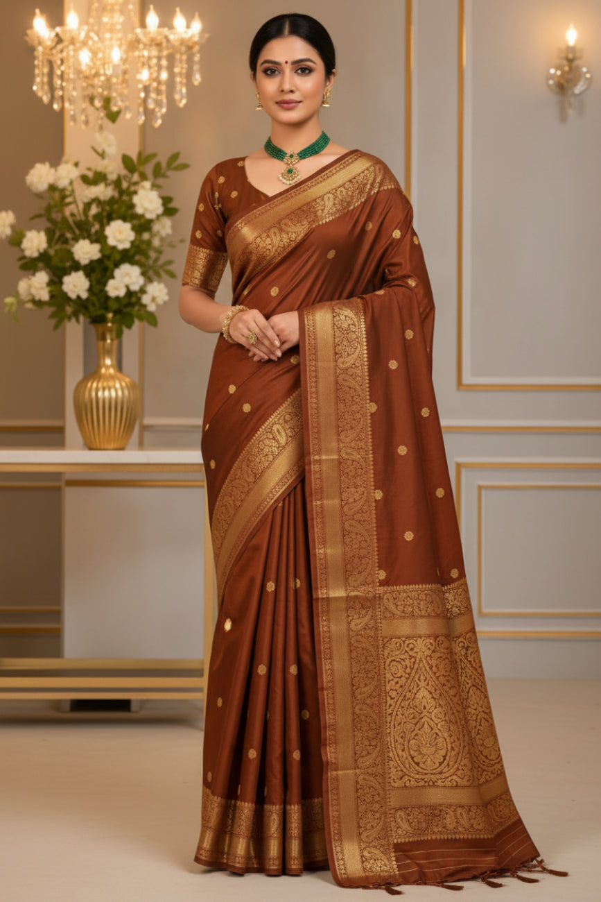 COPPER BROWN COLOR BANARASI SILK SAREE