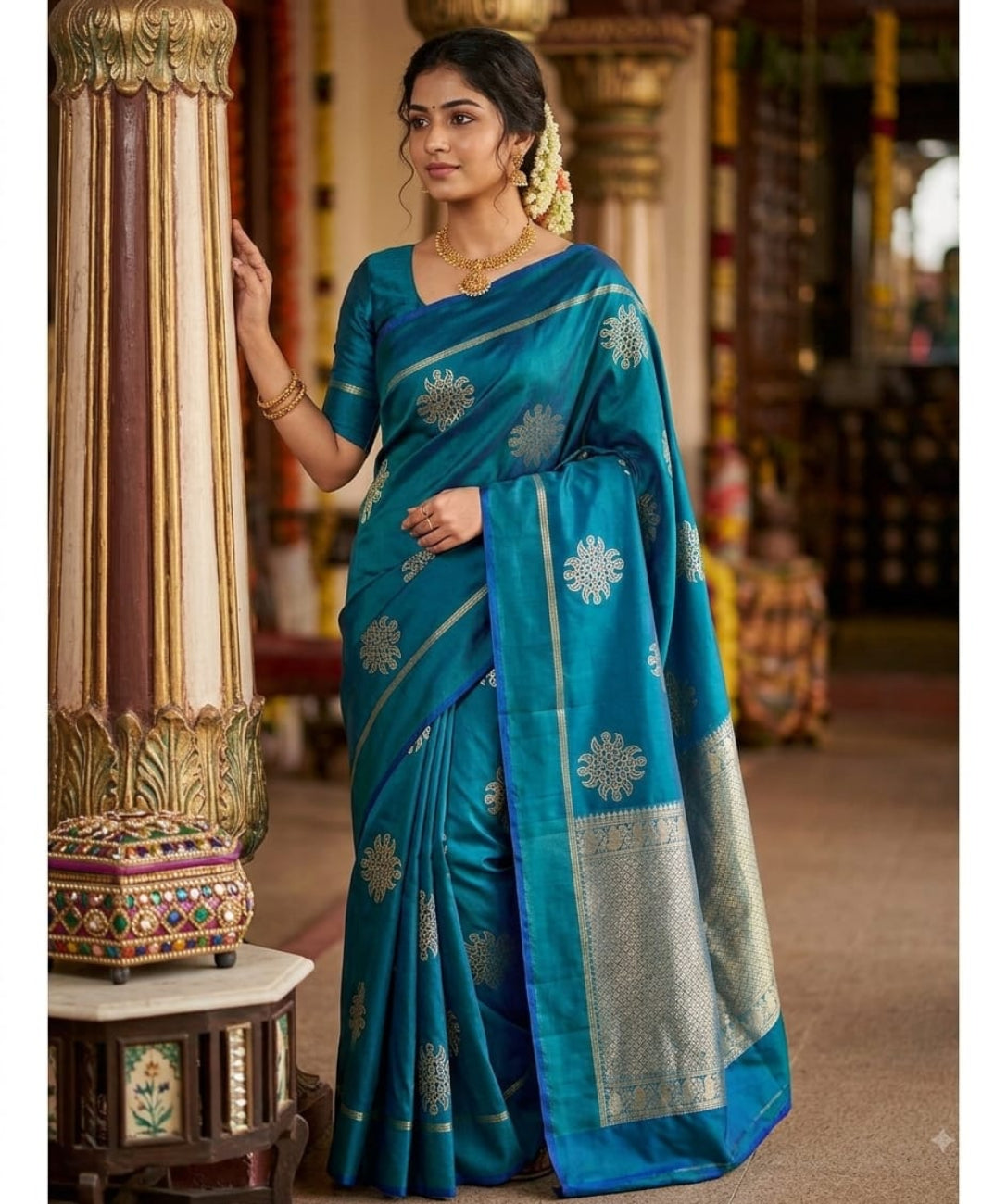 TEAL BLUE COLOR SOFT SILK SAREE
