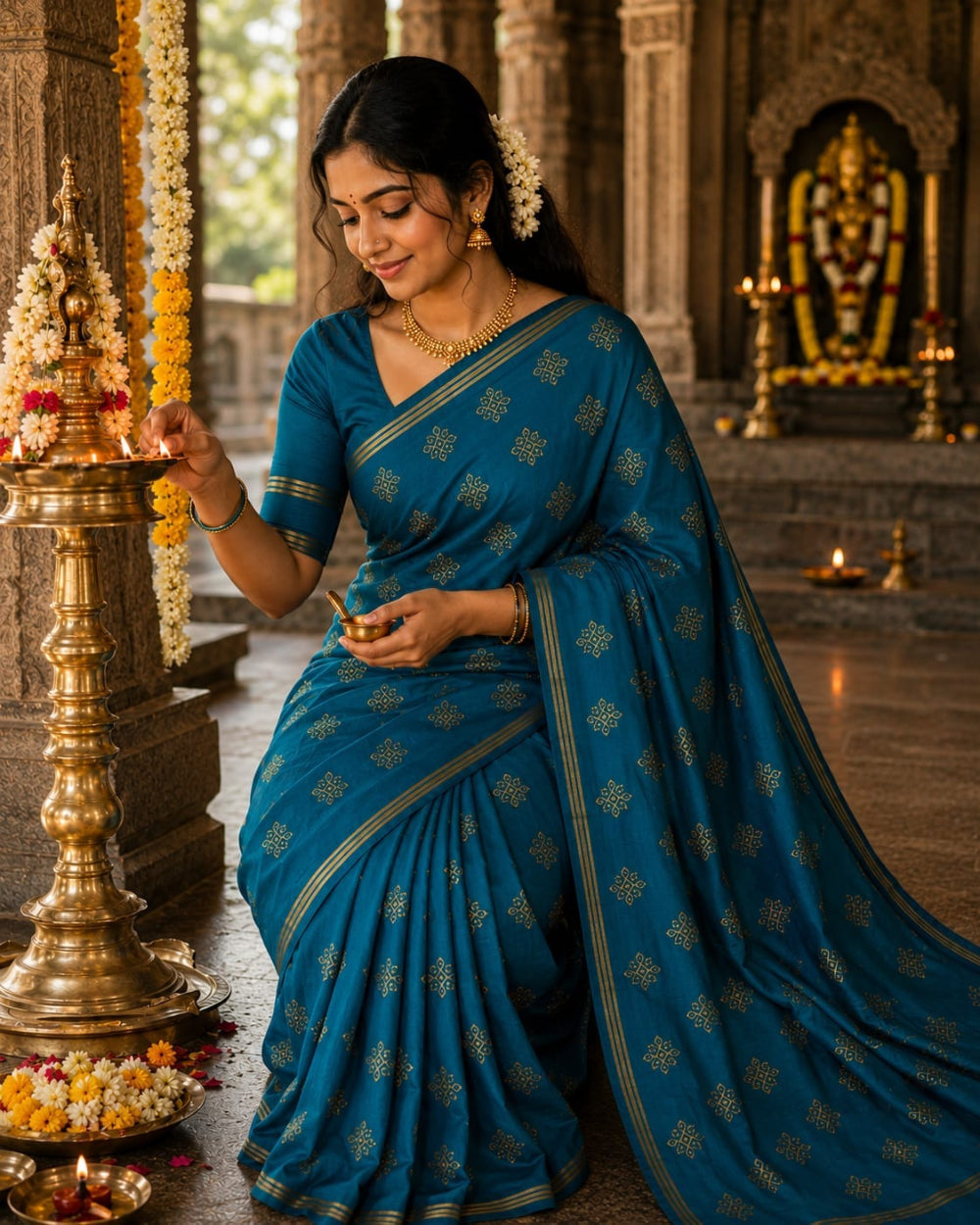 PEACOCK BLUE COLOR SOFT SILK SAREE