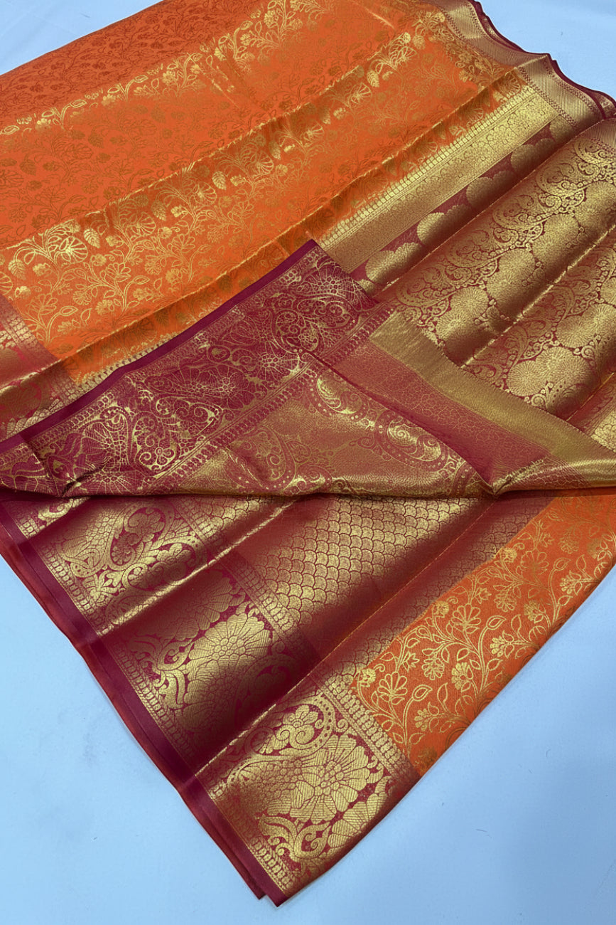 Orange color all-self silk saree