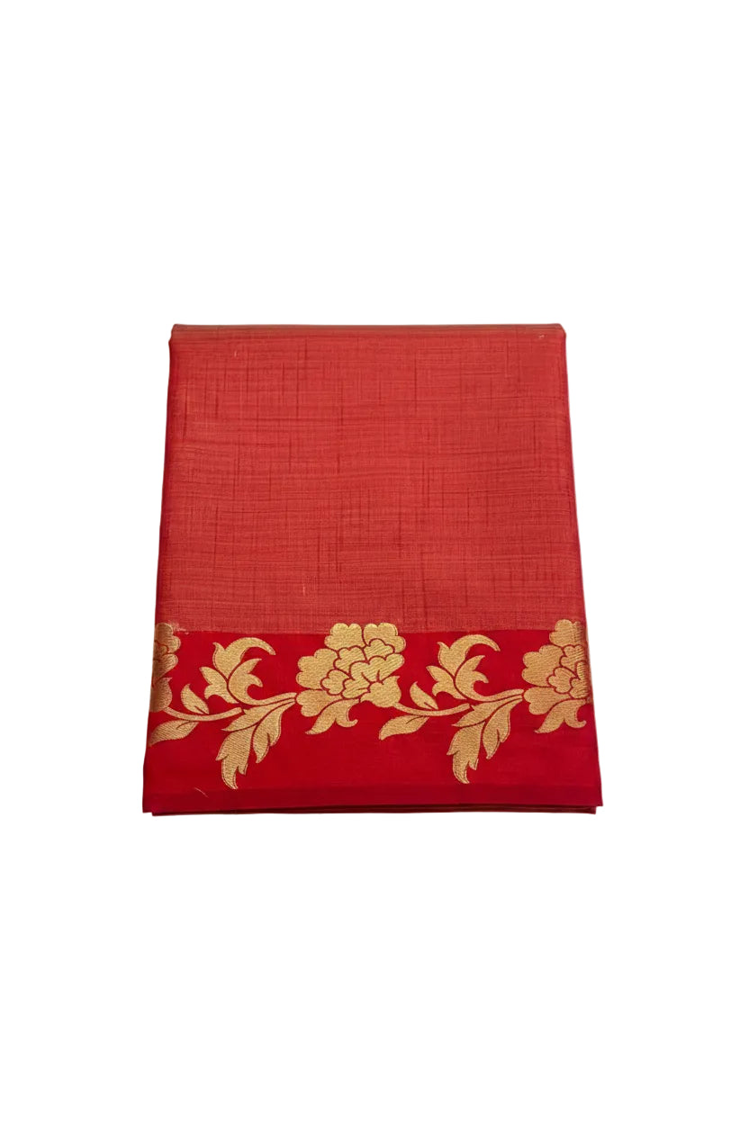 Red color with golden floral design tussar silk saree